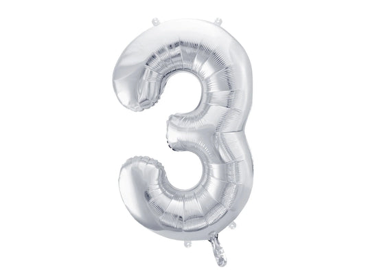 Number 3 Foil Balloon Silver 86cm