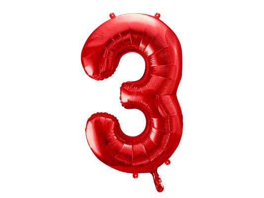 Number 3 Foil Balloon Red 86cm