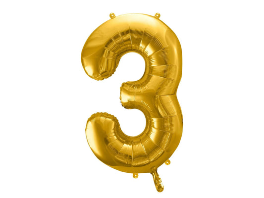 Number 3 Foil Balloon Gold 86cm